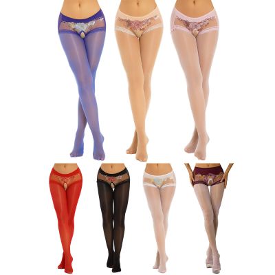 US Womens Oil Silk Pantyhose Suspender Tights Thigh High Crotch-less Stockings