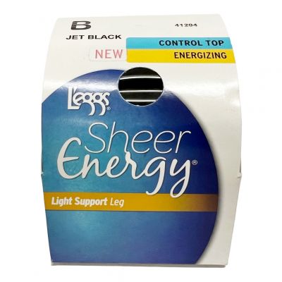 L'eggs Sheer Energy Control Top Pantyhose Tights, Energizing, Size B, JET BLACK