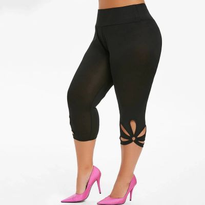 Plus Size Women Yoga Pants Leggings 3/4 Capri Cropped Casual Sport Gym Trousers