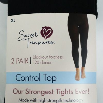 Womens Ladies 2 Pack Secret Treasures Black Blackout Footless Tights Sz XL NEW