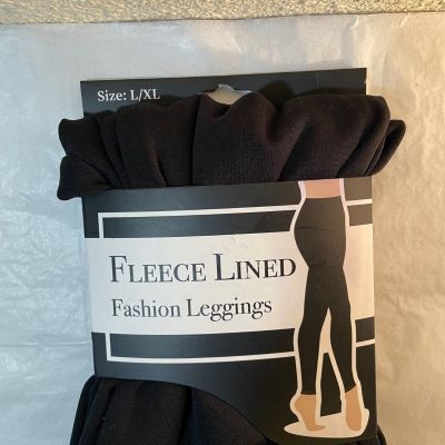 Fleece Lined Fashion Leggings L/XL, Black, Seamless
