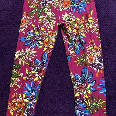 Time and Tru High Rise Fitted Stretch Fashion Leggings Multicolor Floral Size L