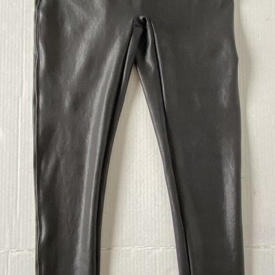 SPANX Women's Black Metallic Faux Leather Leggings Size Large