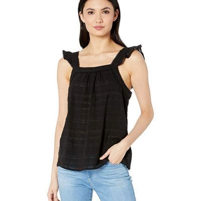 Kensie Black Flutter Sleeve Sheer Slub Tank Top L