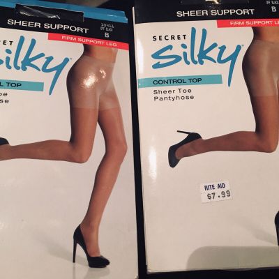 Secret Silky Firm Support Leg Sheer Pantyhose (2) Control Top Off Black Size B