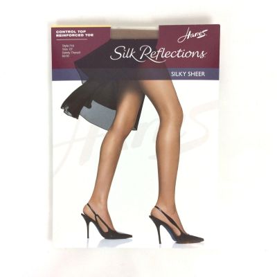 Hanes Silk Reflections Pantyhose Size EF Large Beige Control Top Reinforced Toe