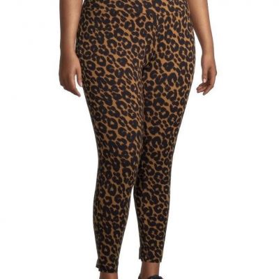Terra & Sky Legging Womens Size 2X Brown Leopard High Rise Stretch Pants