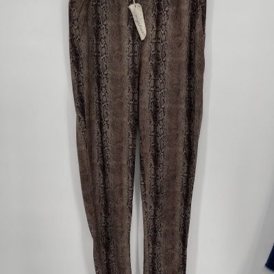 Mystree Faux Suede Pull-On Leggings Snake Print  Brown Size Medium Stretch