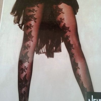 Luisa Maria Lugli Lina Leaves Design Tights 40 Den Pantyhose  Black Size S