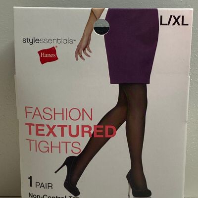 Hanes High Fashion Textured Non-Control Top Black Tights Large/X-Large 140-195lb