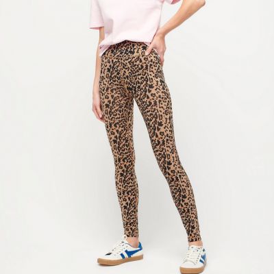 J.CREW  WOMEN'S CAMEL BLACK 7/8 HIGH RISE STRETCH LEOPARD LEGGINGS PLUS Sz 2X