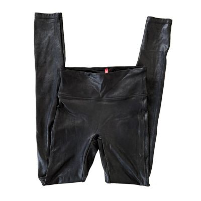 Spanx Black Faux Leather Leggings Size XS 2437 Skinny Shiny Metallic Shapewear