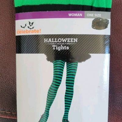 Green & Black  One Size Striped Tights Cosplay Halloween St Patrick's Day