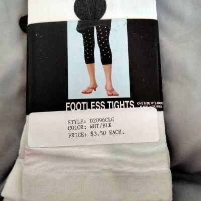 WOMEN BLACK AND WHITE POLKA DOT TIGHTS ONESIZE FITS MOST FOOTLESS