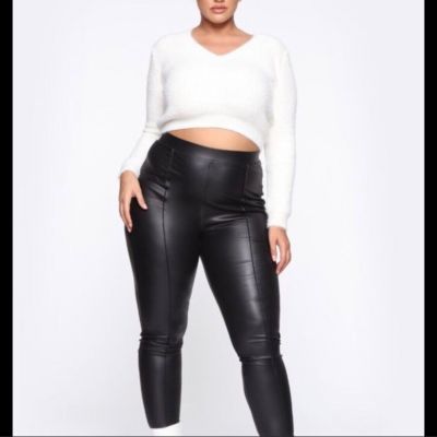 New Women's Fashion Nova Teyana Leather Like High Waist Leggings Black 3x