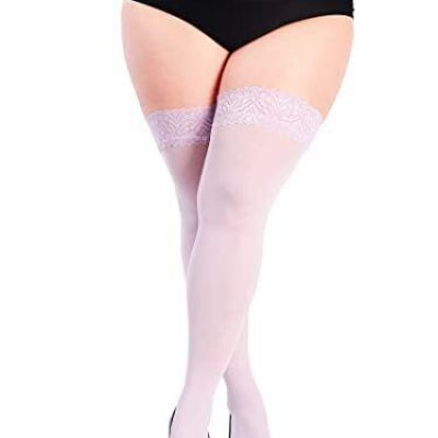 DancMolly Plus Size Thigh High Stockings Semi Sheer Lace Top Stay Up light Purpl