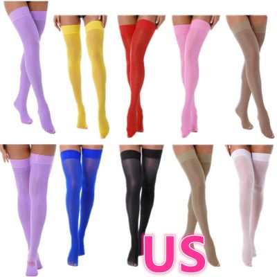 US Women's Glossy Thigh High Socks Over the Knee See-through Stockings Clubwear