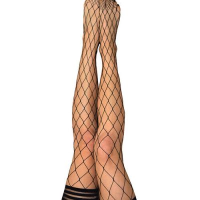 KIX'IES MICHELLE LARGE FISHNET THIGH HIGH STAY UP STOCKINGS SIZES A-D