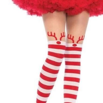 Leg Avenue Red and White Striped Rudolph Xmas Pantyhose Tights