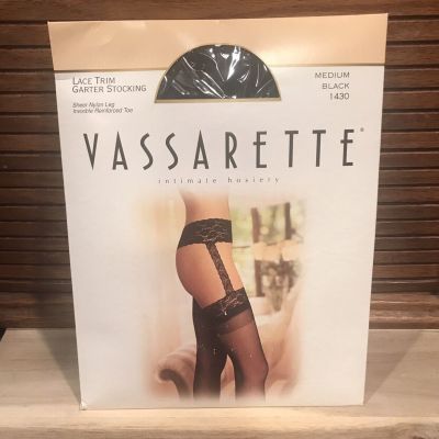 Vassarette Black Lace Trim Garter Stocking - Medium 1430