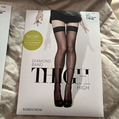 NORDSTROM Diamond Band Thigh High Stockings Size A Small Black 8136A