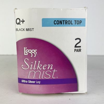 Leggs Silken Mist Pantyhose Black Mist Control Top Ultra Sheer New 2 Pairs Q+