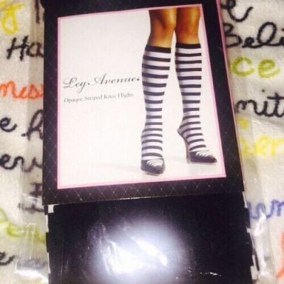 Leg Avenue Black And White Opaque Striped Knee Highs