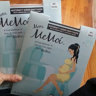2 pairs MeMoi Maternity Tights 1 Black opaque sheet and 2 Honey (nude) size M/L
