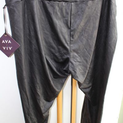 Ava & Viv Women's Leggings Black Shiny Faux Leather Size 3X NEW NWT