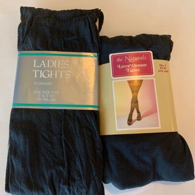 Black Tights Ladies Vtg One Size Lot Of 2 Pair (a)