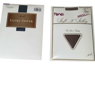 2 Pair Vtg Hanes Size E New Pantyhose Navy Control Top Gentle Brown