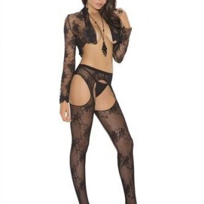 Lace Suspender Panty Hose One Size 90-160lbs Black Rose