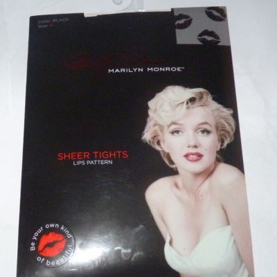 NEW Marilyn Monroe Sheer Tights - Lips Pattern - Black - Size A Women NWT BQ41