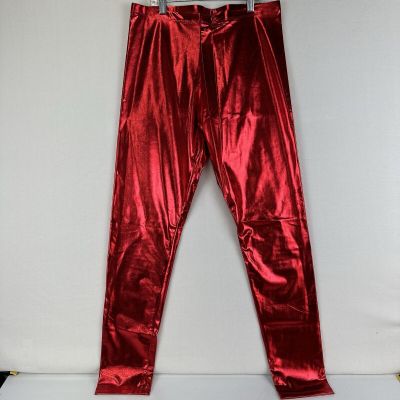 Red Shiny Metallic Leggings Stretch Pants Skinny Wet Look Rave Festival Costume