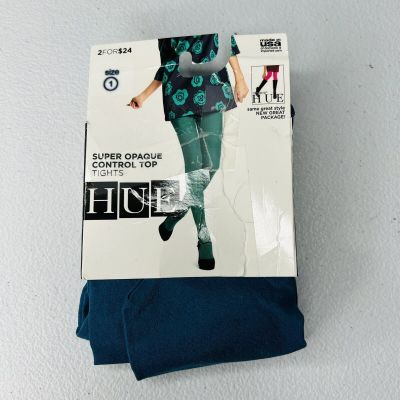 Hue Super Opaque Control Top Tights Ocean Blue Size 1 New 1 Pair Pack