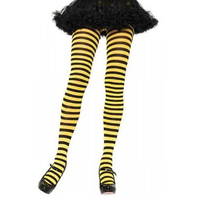 Striped Tights Black & Neon Yellow Hosiery Adult Halloween