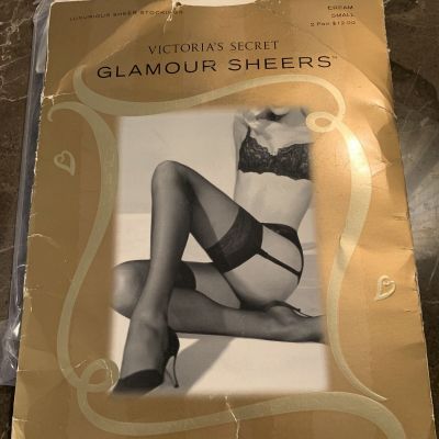 victoria secret vintage glamour sheer stockings small cream 2 pairs lot