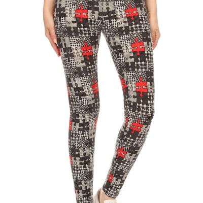 Puzzle Pattern 5-inch Top Yoga Style Band Lined Knit Legging High Waist One Size