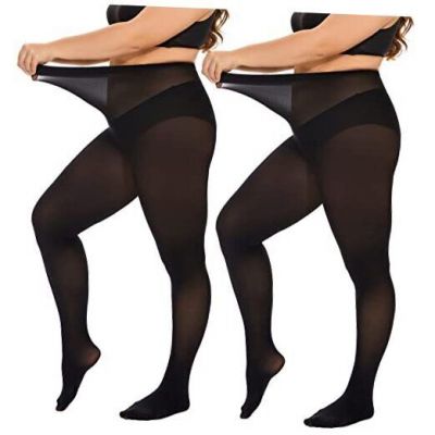 Women’s Oversize Plus Size Tights 80D Soft Microfiber XX-Large 2 Pairs-black