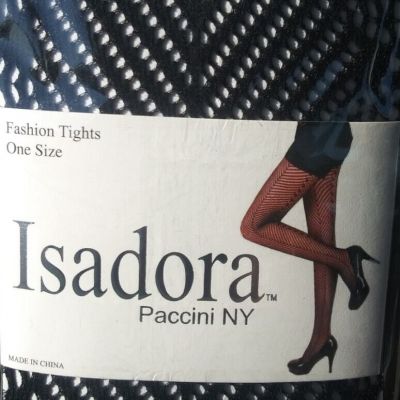 NEW Isadora Paccini NY Fashion Tights Fishnet Nylon Palm Stripes BLACK One Size