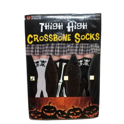 Thigh High Skull & Crossbones Stockings Socks White Goth Punk Emo Dress Up Sexy