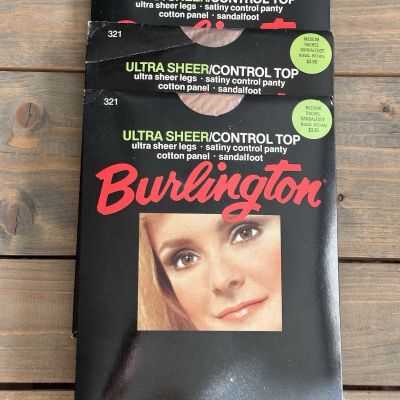 Burlington Ultra Sheer Control Top Rachel Sandalfoot Pantyhose Medium - 3 Pairs