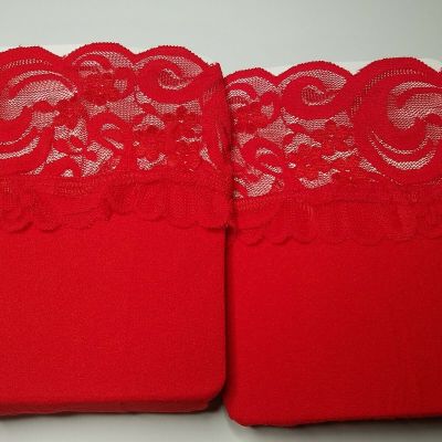 2pk Red Lace Topped Thigh High Hot Ultrathin Sheer Fishnet Stockings Nylon Socks