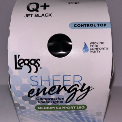 L'eggs Sheer Energy Control Top Q+ Jet Black Sheer Tights Med Leg Support 98165