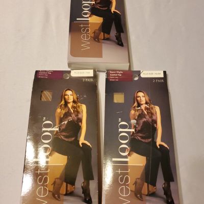 New West Loop Knee High Nylons W/Control Top Plus Size 1 Lot Of 3 Tan & Nude