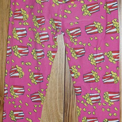 Lularoe One Size Leggings Bright Pink with Popcorn and Striped Popcorn Boxes