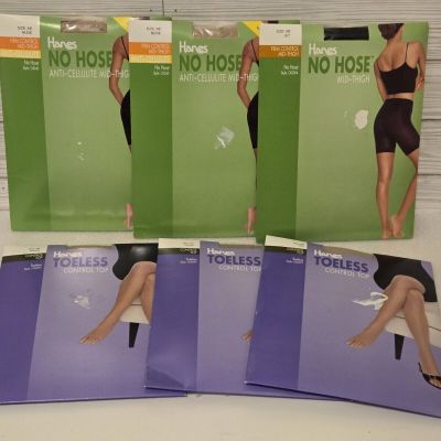 Hanes Pantyhose Lot Of 6 Pairs NEW Size AB Nude/Buff Toeless/No Hose Control
