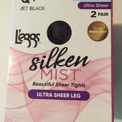 Leggs Silken Mist Pantyhose/Tights Size Q+ Jet Black Control Top Ultra Sheer New