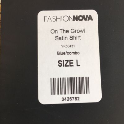 Fashion Nova On The Growl Satin Shirt Size L in Blue/Combo