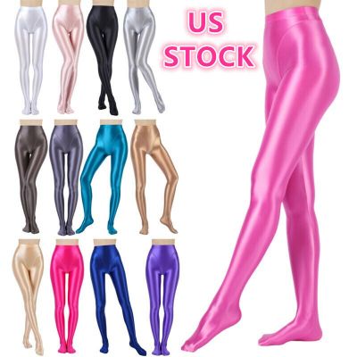 US Women Shiny Oil Glossy Footed Pantyhose Tights Hold Up Stockings Sports Pants